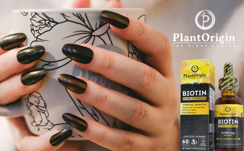 Biotin helps to keep nails healthy and strong. Amazon.com, plantorigin.com, PlantOrigin extra strength liquid Biotin for hair growth, High potency Biotin supplement, Organic Biotin liquid, Vegan hair care, Sugar-free Biotin formula, Extra strength Biotin 15000 MCG, Postpartum hair loss Biotin, Biotin for new moms, Biotin for lactating mothers, Kosher Biotin supplement, Hair growth Biotin liquid, Alcohol-free Biotin, Natural Biotin hair solution, USA-made Biotin, Organic facility Biotin, Hair thinning Biotin remedy, Stevia-free Biotin, Biotin hair regrowth, Nutritional Biotin boost, liquid vitamins biotin, biotin and collagen liquid drops Hair wellness routine, Stress and hair loss, Exercise for hair growth, best diet for healthy hair, Hair health vitamins, Detrimental habits for hair health, Heat damage recovery hair, Chemical-free hair care, Vegan hair growth products, Kosher biotin supplement,  Hair wellness trends, High potency biotin, Pure biotin extract, Made in USA, Hair growth, stop hair loss, wellness, health, healthy lifestyle, biotin for hair skin and nails, Biotin for him and her, biotin for beard health, liquid vitamins biotin, biotin and collagen liquid drops, Amazon.com, PlantOrigin.com

